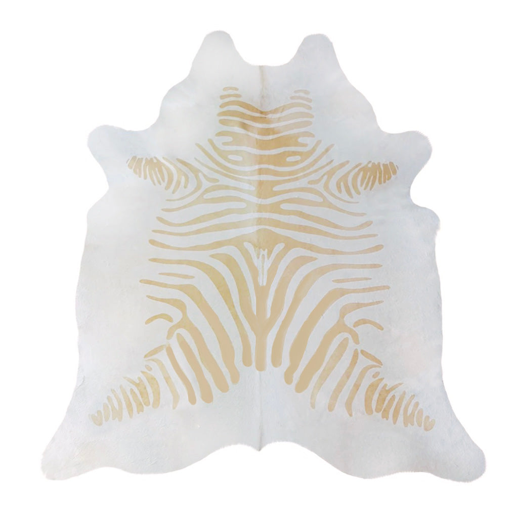 Zebra Print Cowhide Rug (Beige Stripe on Off-White)