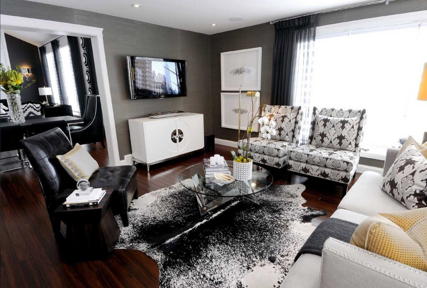 Salt & Pepper Black Cowhide Rug interior