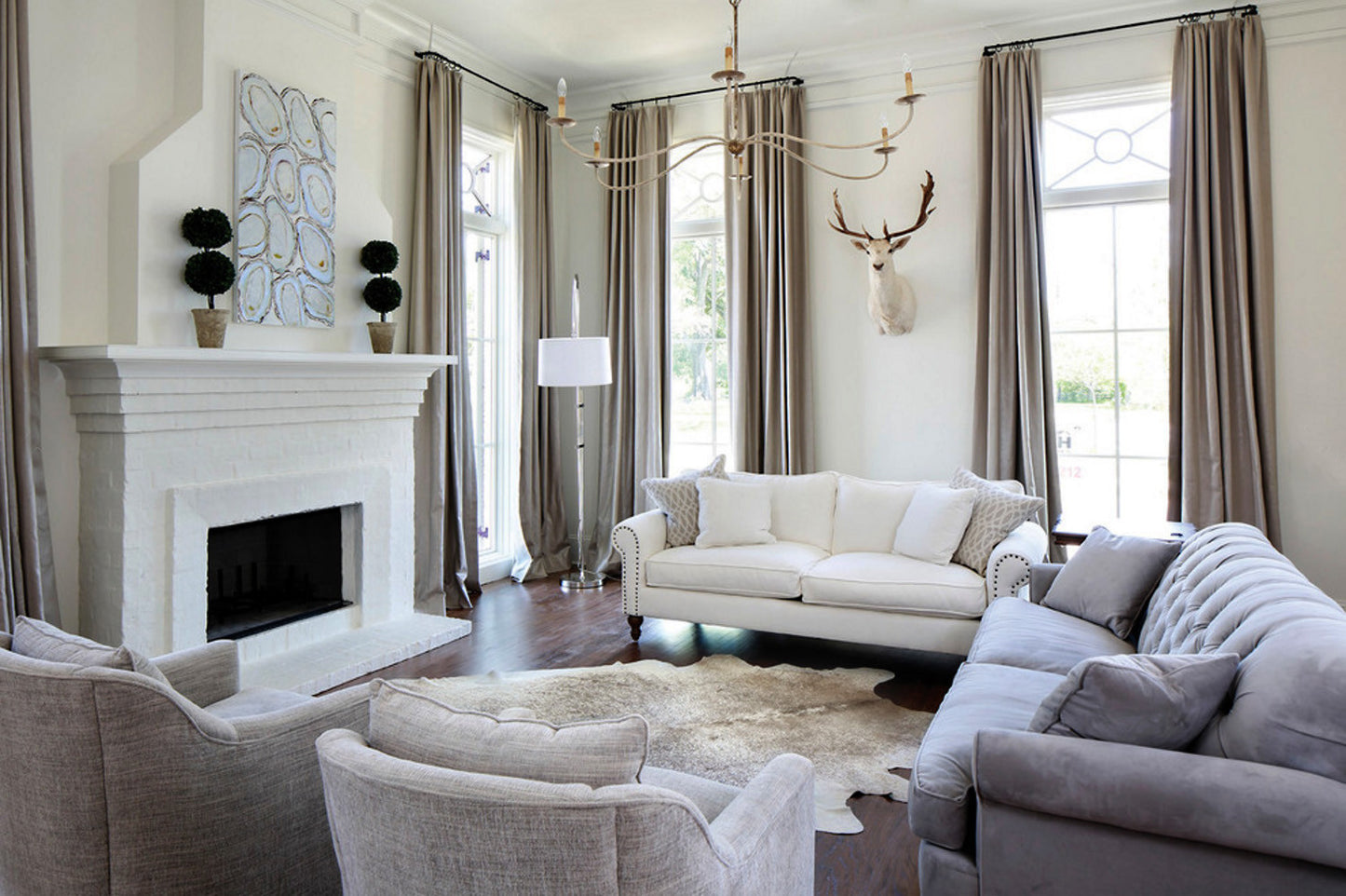 Large Gray Beige Solid Cowhide Rug interior
