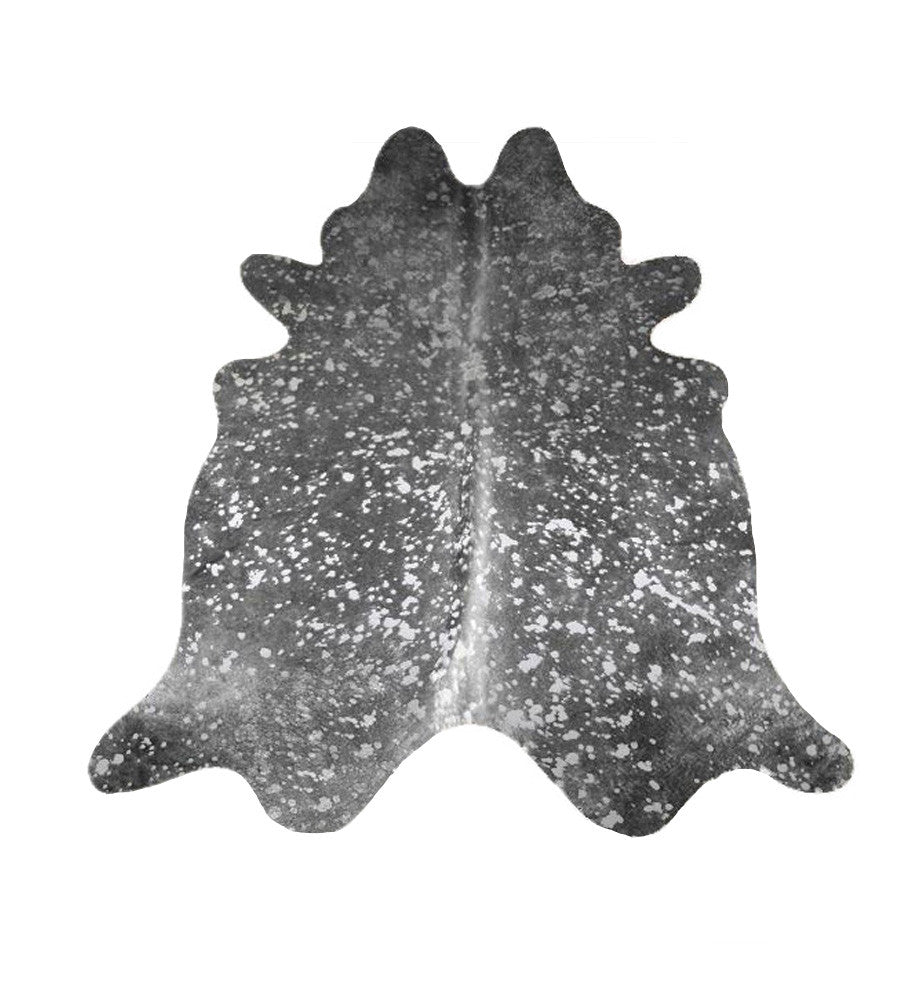 Metallic Silver on Gray Cowhide Rug