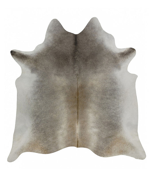 Dark Gray Beige Solid Cowhide Rug - L