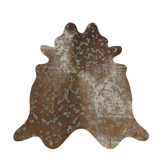 Acid wash chocolate on brown cowhide rug