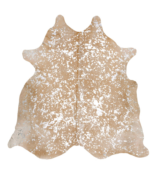 Devore Metallic Silver on Beige cowhide rug