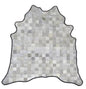 Gray Square Pattern Cowhide Rug with Leather Binding