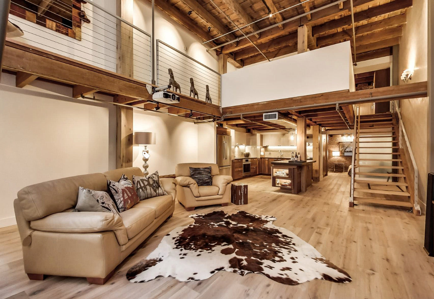 Tricolor cowhide rug interior