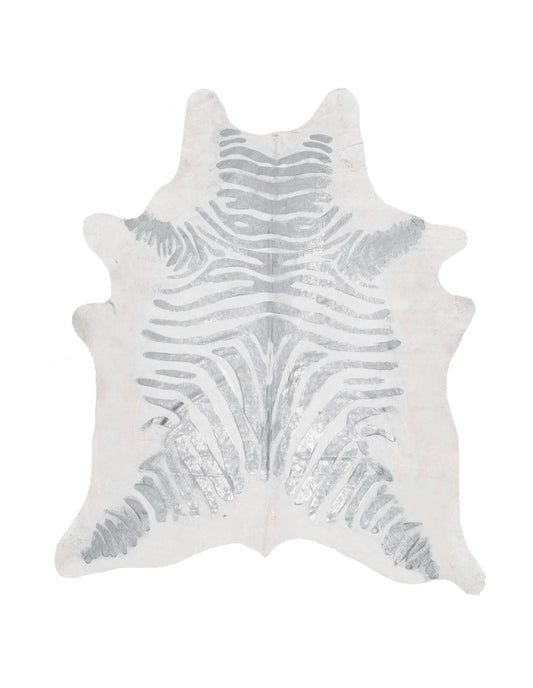 Zebra Silver on Off White Metallic Cowhide Rug
